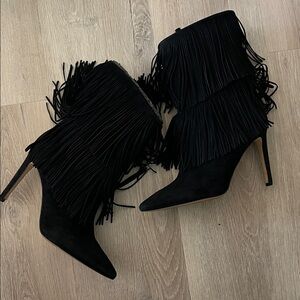Belinda Sam Edelman Black Fringe Suede Heeled Boots